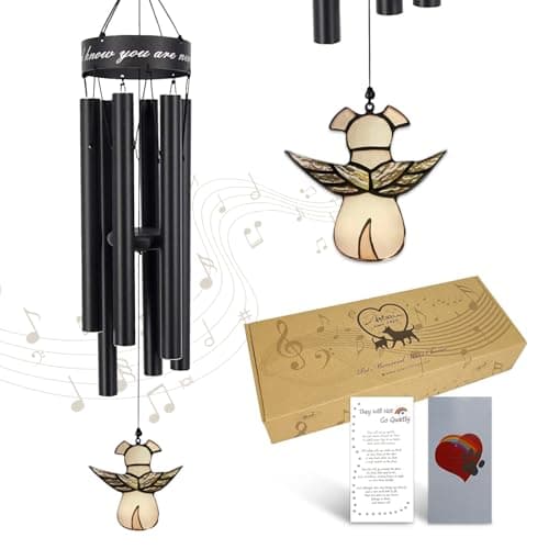 Pet Memorial Wind Chime, 30 Inches Paw Print Pet Remembrance Gift to Honor and Remember a Dog, Cat, or Other Pet, Premium Metal Wind Chime, Black