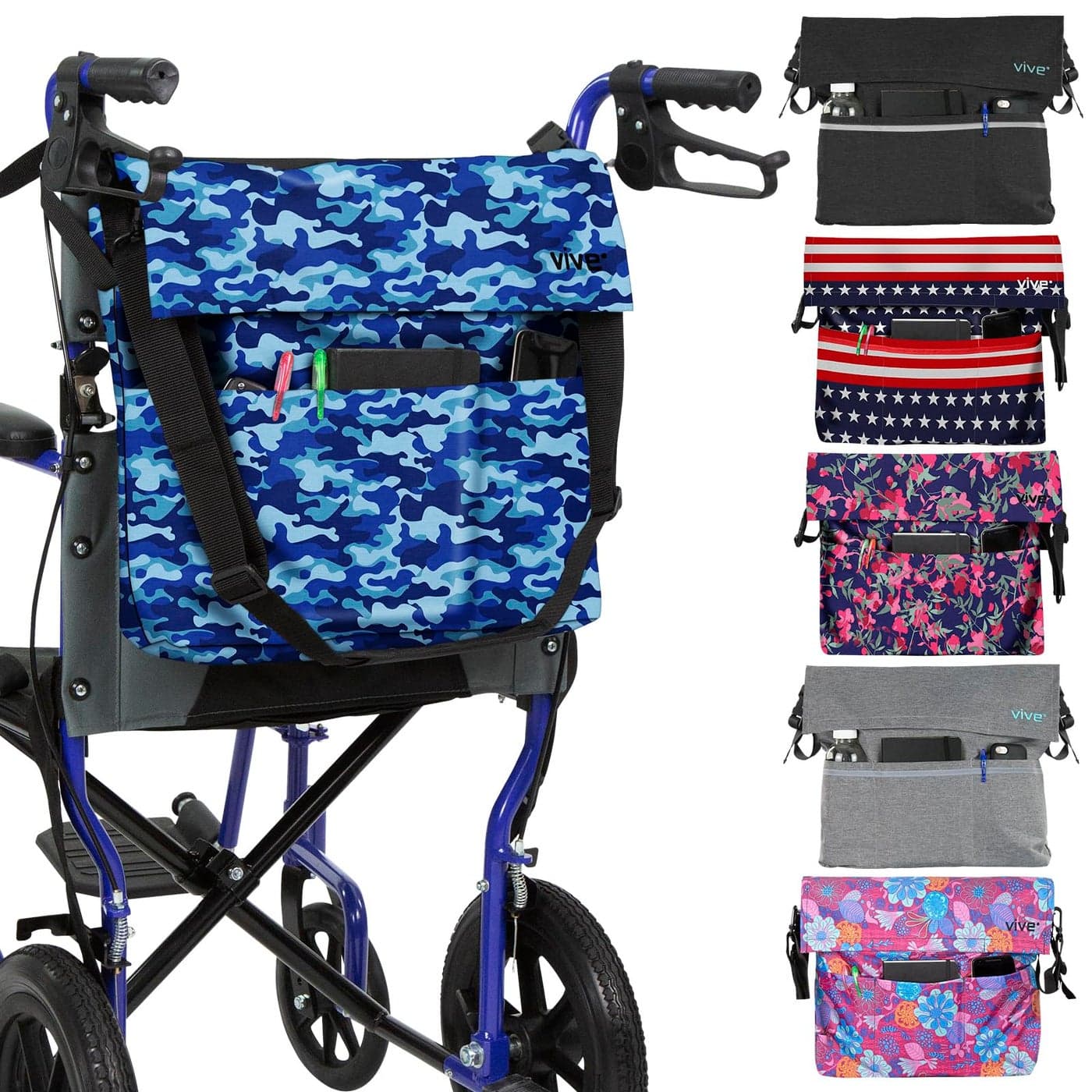 Vive XL Wheelchair Accessories Bag Waterproof ScratchResistant DoubleStitched Machine Washable for Adults Seniors 15 Colors Storage Walker Backpack to Hang on Back of Wheel Chair