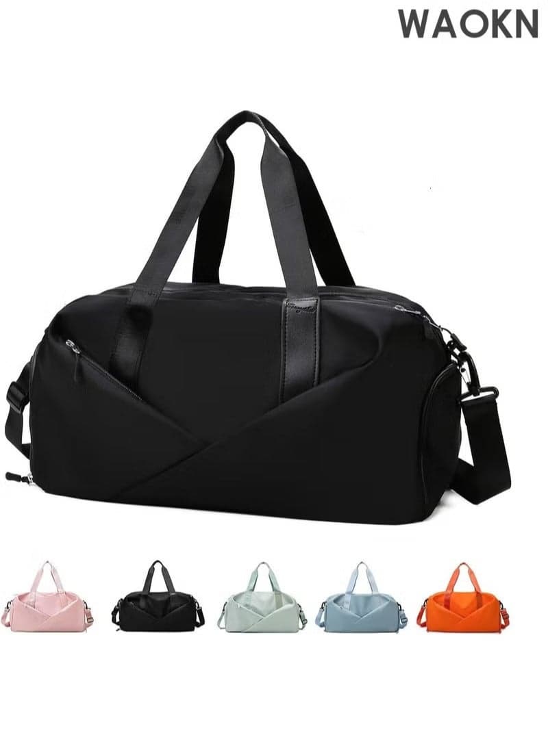 Large Sports Gym Bag with Shoe Compartments - Lightweight Duffel Tote for Men & Women - Water-Resistant Overnight Bag for Travel, Yoga, Swimming & Workout - Multi-Pocket Weekender Bag with Wet/Dry Storage (Black)