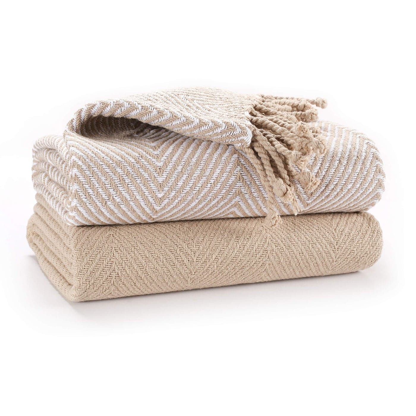 EHC Luxury Throws for Sofa Cover Couch Blanket Pack of 2 Beige Throw 125x150cm