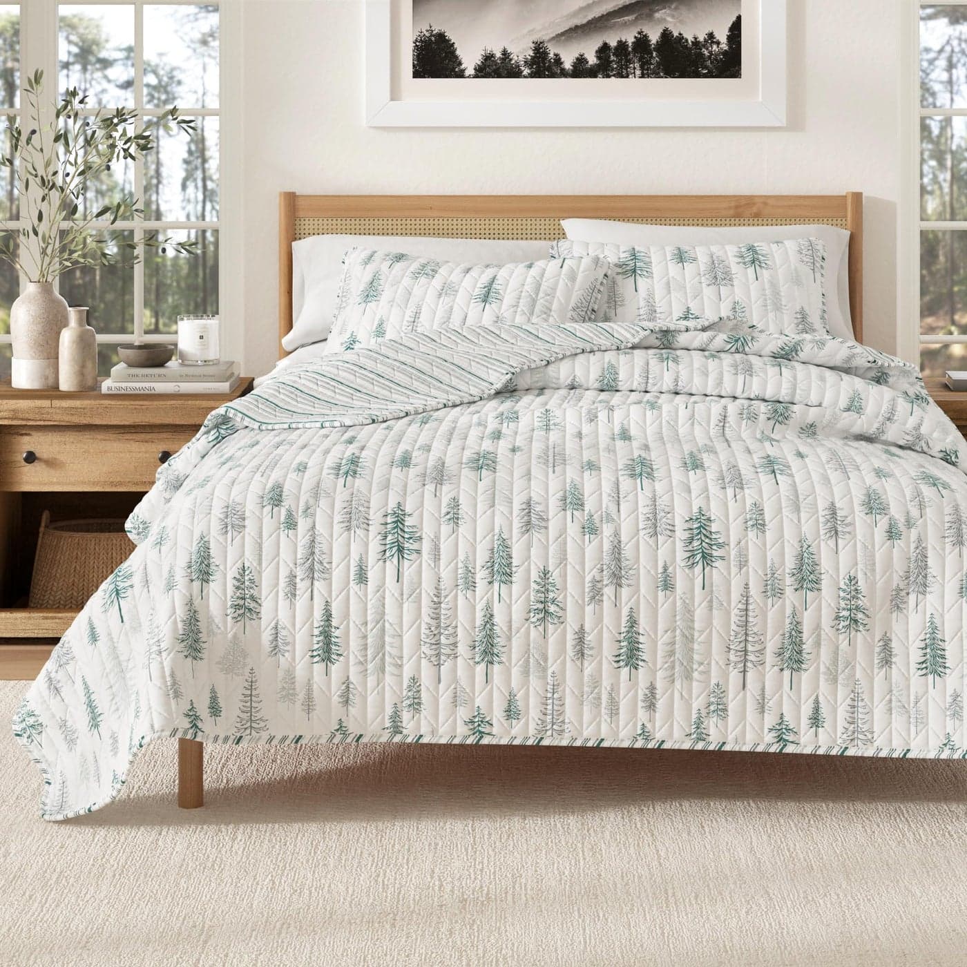 Rustic Cabin FullQueen Size Quilt Set with Shams AllSeason Lightweight Reversible Bedspread LodgeThemed Summer Bedding Sets FullQueen Truckee Grey
