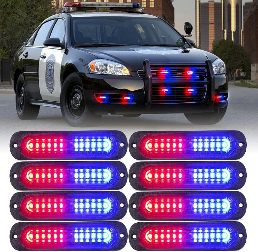 Xprite Red Blue LED Emergency Strobe Lights Kit - 8PCS