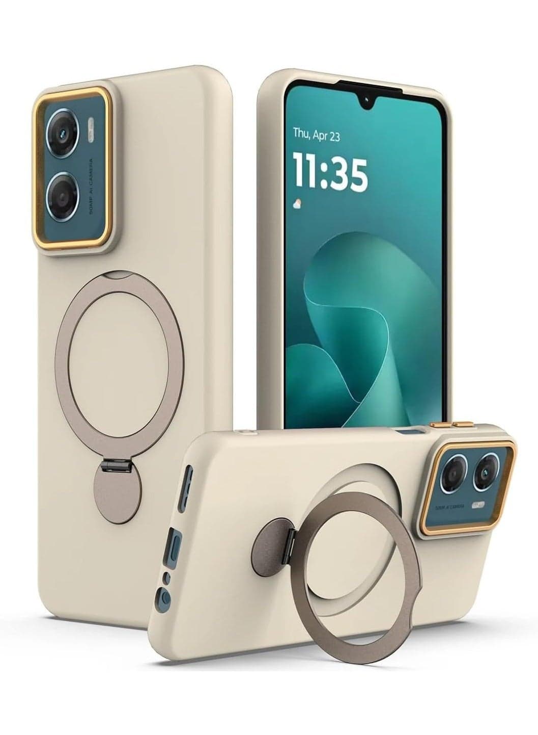 Compatible with Motorola Moto G06, 【MagSafe Compatible】 Liquid Silicone Rubber Bumper Case, Slim Shockproof and Drop-Resistant Protective Cover with 360-Degree Rotating Ring Stand