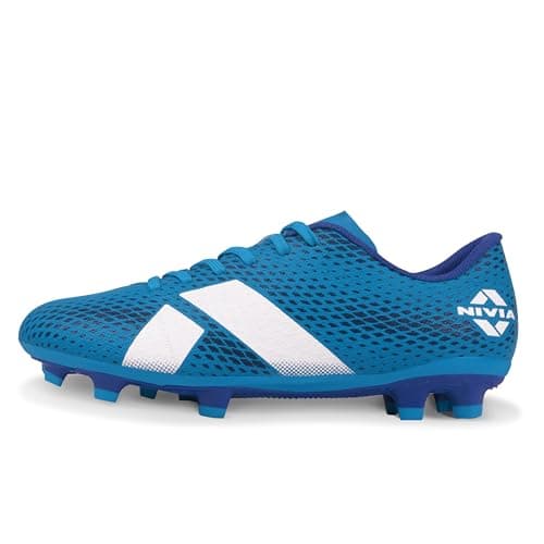 Nivia Bezel Football Studs for Men, High Shear Dual Color TPU Sole, TPU Fusion with 3D Texture Upper, Designed for Soft & Hard Natural Grass (Blue/White), UK07