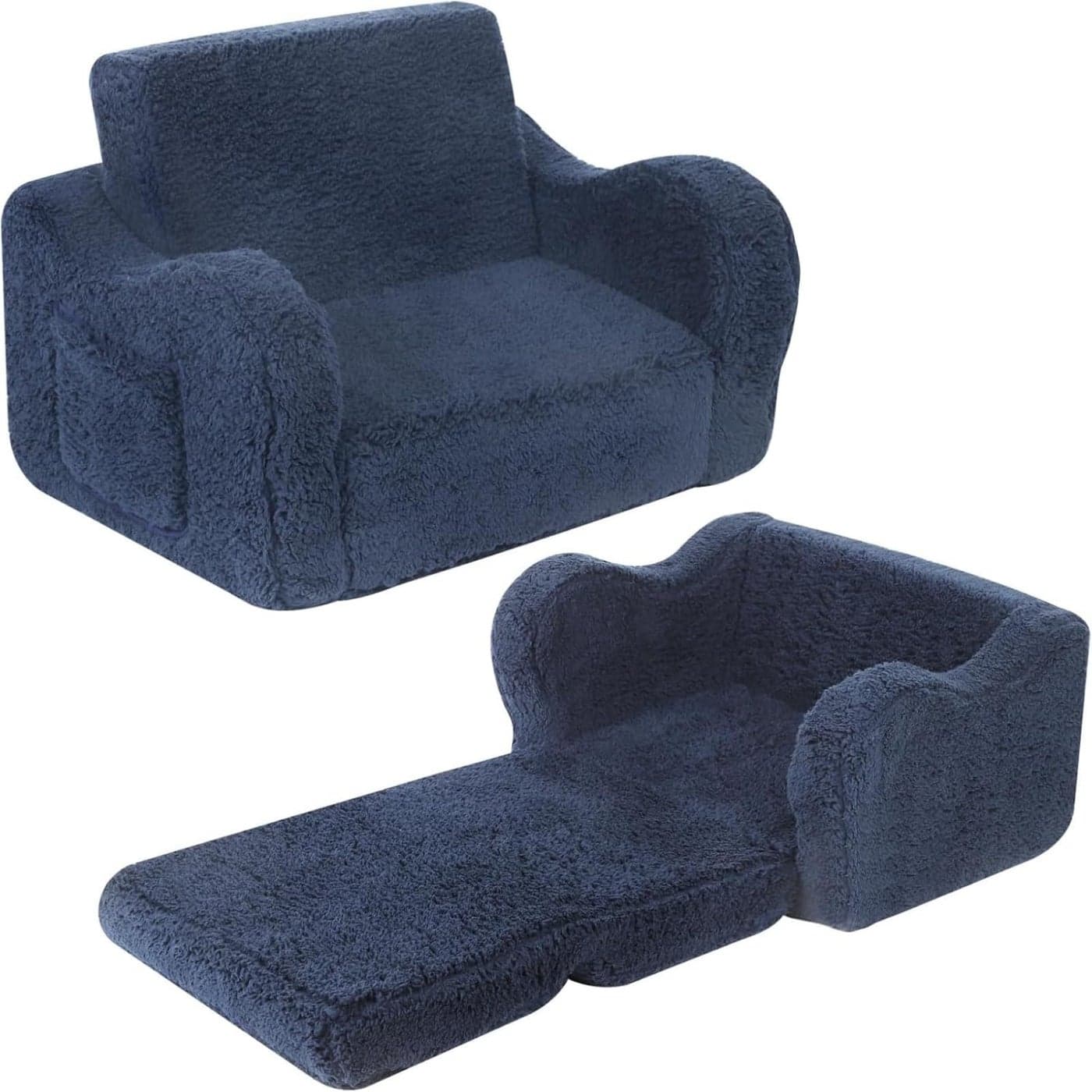 MOMCAYWEX Kids Chairs for Toddler 2in1 Toddler Soft Sherpa Couch Fold Out Convertible Sofa to Lounger for Girls and Boys Dark Blue