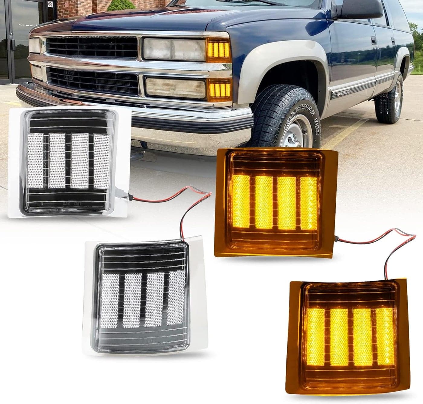 Bestview Side Marker Lights Front Corner Light Assembly for Chevy Silverado GMC 1500 2500 3500 C/K C10 Suburban Tahoe - Silver Lens (4pcs)