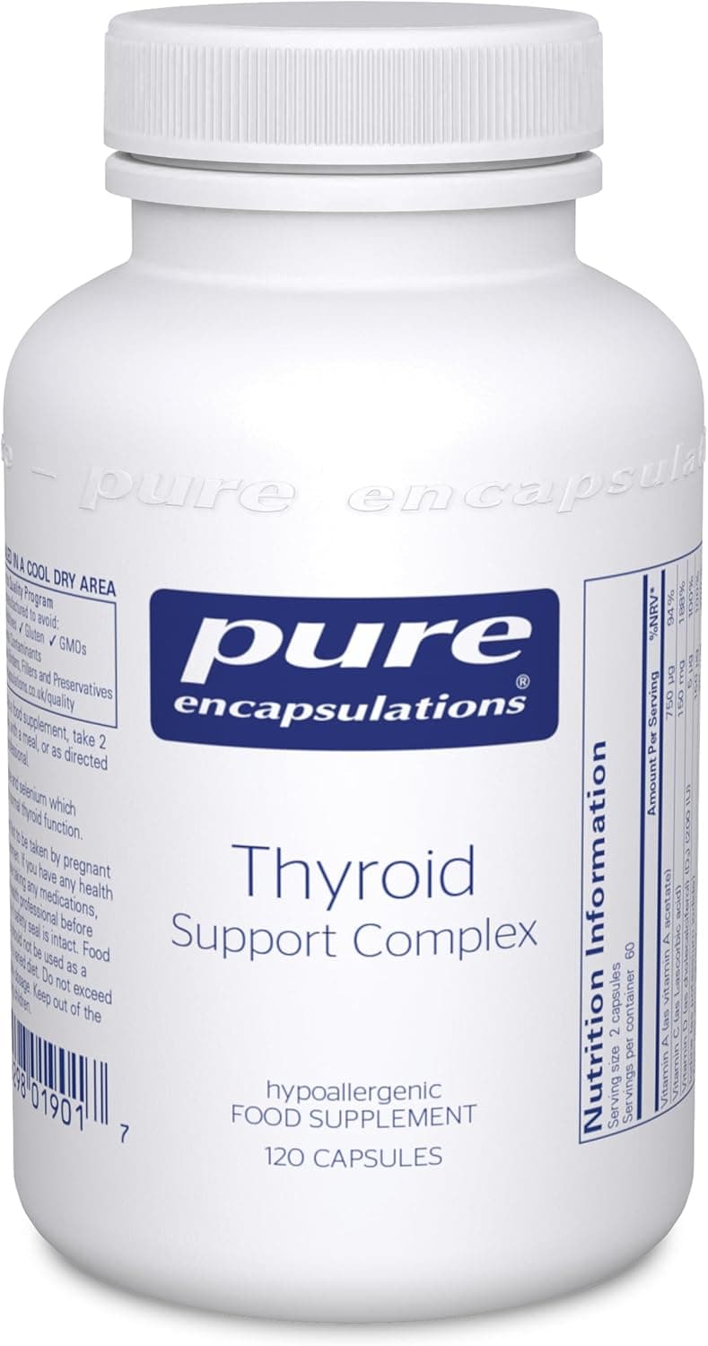 Pure Encapsulations Thyroid Support Complex Blend of Vitamins and Minerals Reduces Fatigue Supports Energy and Thyroid Function Includes Vitamin C Iodine Selenium and Zinc 120 Capsules