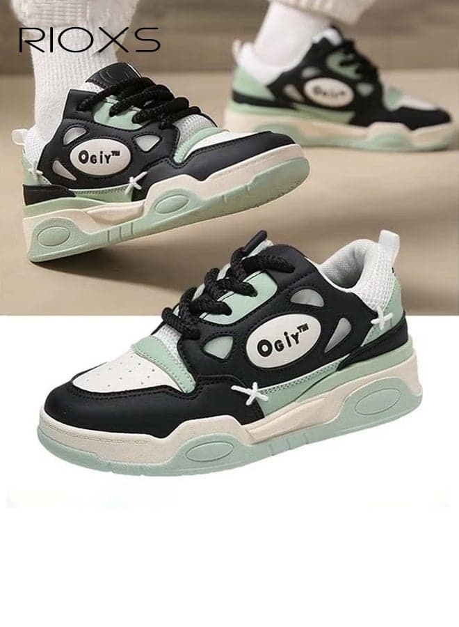 Women's Low Top Platform Sneakers, Lightweight Breathable Lace-Up Tennis Shoes, Trendy Street Color-Block Non Slip Skate Shoes, Fashion Casual Walking Shoes Running Shoes, Skateboard Tennis Shoes for Athletic Skateboarding Gym Workout Training and More