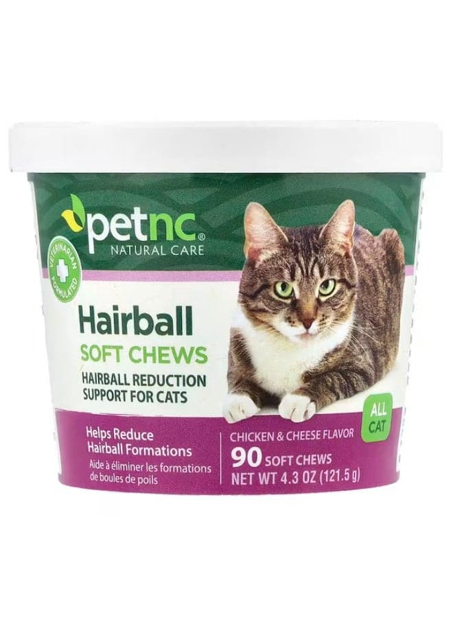 petnc NATURAL CARE, Hairball Soft Chews, All Cat, Chicken & Cheese, 90 Soft Chews, 4.3 oz (121.5 g)