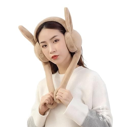 Tomorrow FashionCute Rabbit Ear Moving Earmuffs for Kids – Warm Plush Winter Headband for Boys & Girls | Pneumatic Animated Floppy Ear Design | Soft & Cozy Cold Weather Accessory (BROWN)
