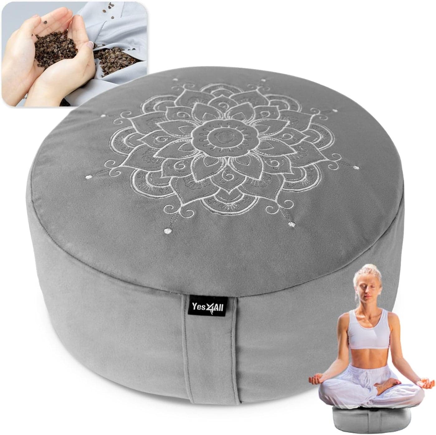 Yes4All Meditation Cushion Floor Pillow Foam Zafu Buckwheat Mandala Pattern Yoga Meditation Bolster Pillows Floor Cushions