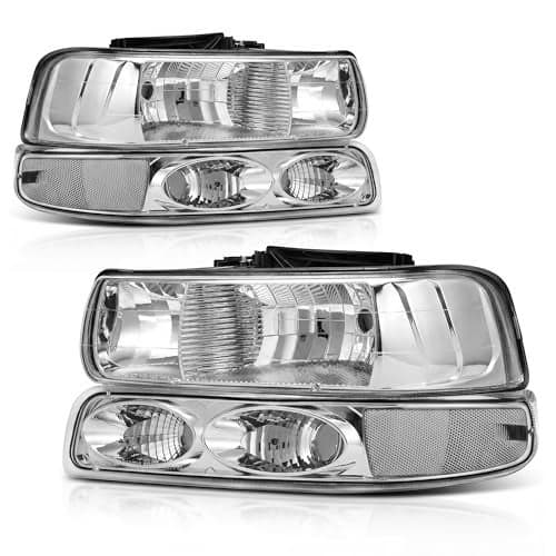 AUTOSAVER88 Headlight Assembly Compatible with 1999-2002 Chevy Silverado 1500 2500/2001-2002 Silverado 1500HD 2500HD 3500/2000-2006 Tahoe Suburban 1500 2500 Headlamp with Bumper Lights Clear Reflector