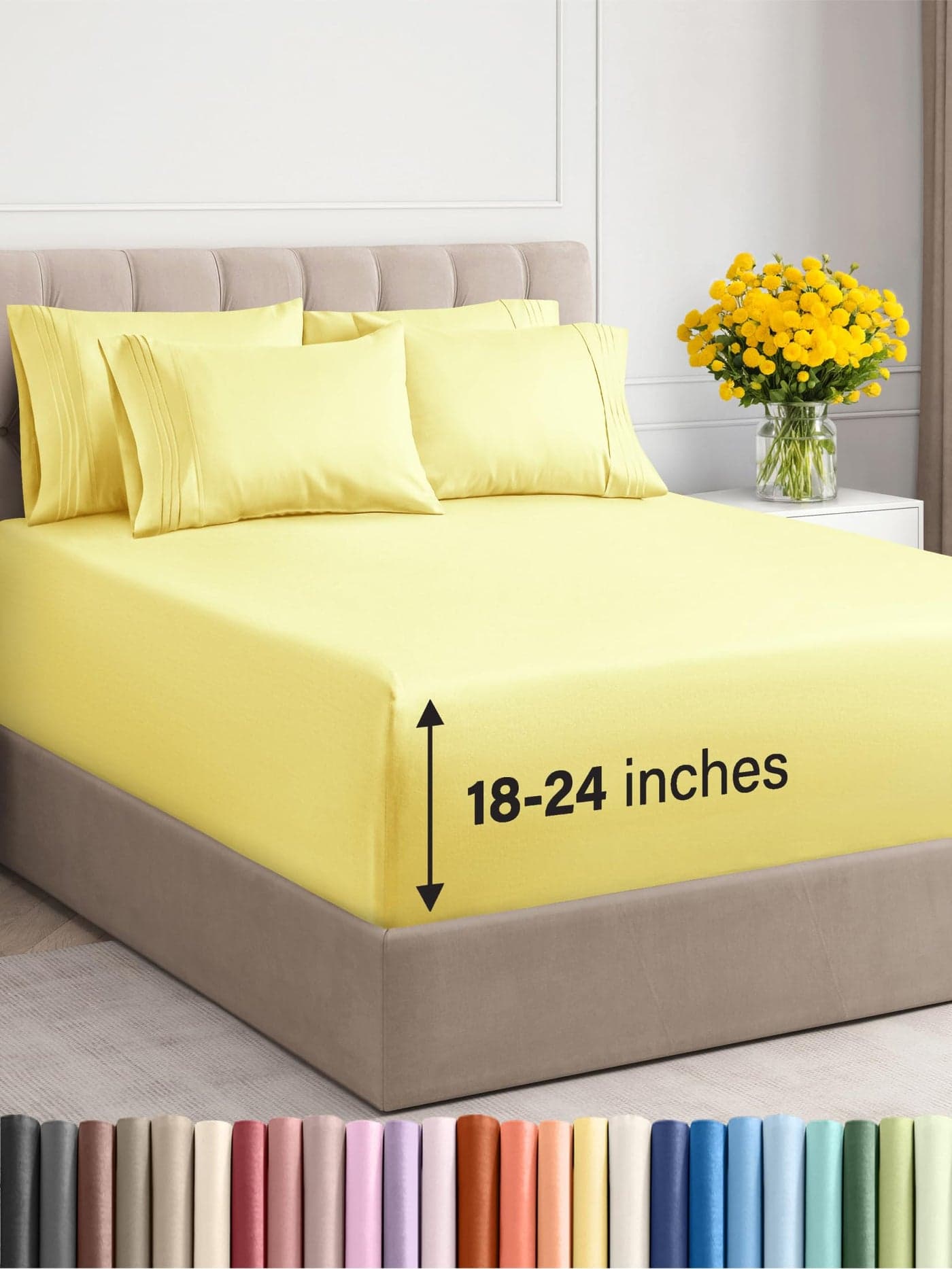 Extra Deep Cal King Sheet Set 6 Piece Breathable Cooling Sheets Hotel Luxury Bedding Set w1824 Inch Extra Deep Pockets Easy Fit Super Soft Wrinkle Free and Comfy Yellow Cal King Size