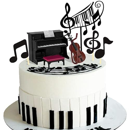 Music Cake Toppers Piano Violin Cake Decorations Set with Musical Score Notes for Themed Birthday Party