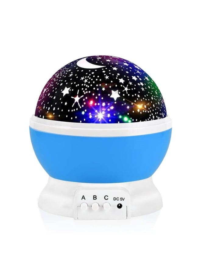 360° Rotating Star Projector Night Light - 9 Color Changing LED Galaxy Lamp with USB/Battery Power, Space-Themed Room Decor for Kids, Bedroom, Parties (Blue)