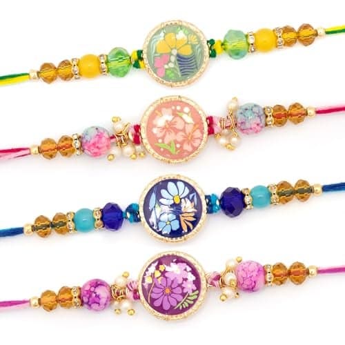 To The Nines Womens Elegant Golden Rakhi/Band For Beloved Brother (Rakhi/Band Combo Of 4) (Multi11)