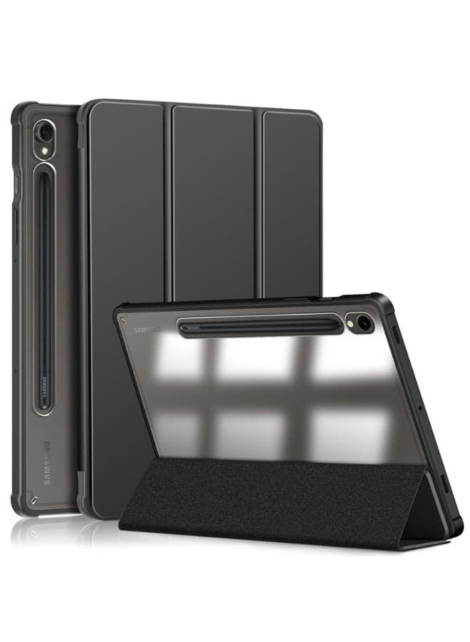 Case for Samsung Galaxy Tab TAB S10lite/S10 FE/S9 11 inch 2025/2023 Case,Slim Drop Protection Tri-Fold Cover with Hard Shell Transparent Back and S Pen Holder Stand Smart Cover with Auto Wake/Sleep
