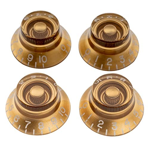 Musiclily Pro Inch USA LP Guitar Top Hat Knobs Fine 24-Spline Bell Knobs for USA Les Paul CTS Pots Electric Guitar, Gold (Set of 4)