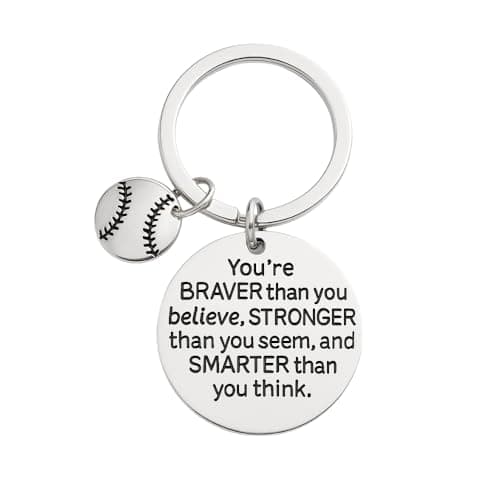 Sportybella Softball Keychain, You’re Braver Than You Believe Inspirational Charm with Softball Pendant, Motivational Gifts for Girls, Teens, Players, and Teams