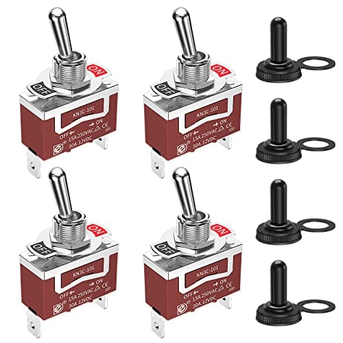 RVBOATPAT Waterproof Toggle Switch 12V Marine Boat Automotive Car SPST 2 Pin ON Off Toggle Switch with Boot Cover 30A 12 Volt 120V Heavy Duty -4pcs