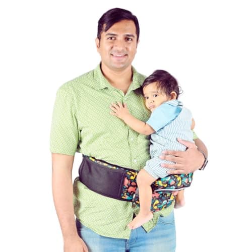 My Giraffe - Hippy Hop - Hip Seat Baby Carrier for 5 Months to 3 Years | Diaper Storage & Phone Pocket | Portable Sling Strap | Ergonomic Seat | Supports Up to 20 kg | Travel-Friendly (Dino Print)Multicolor