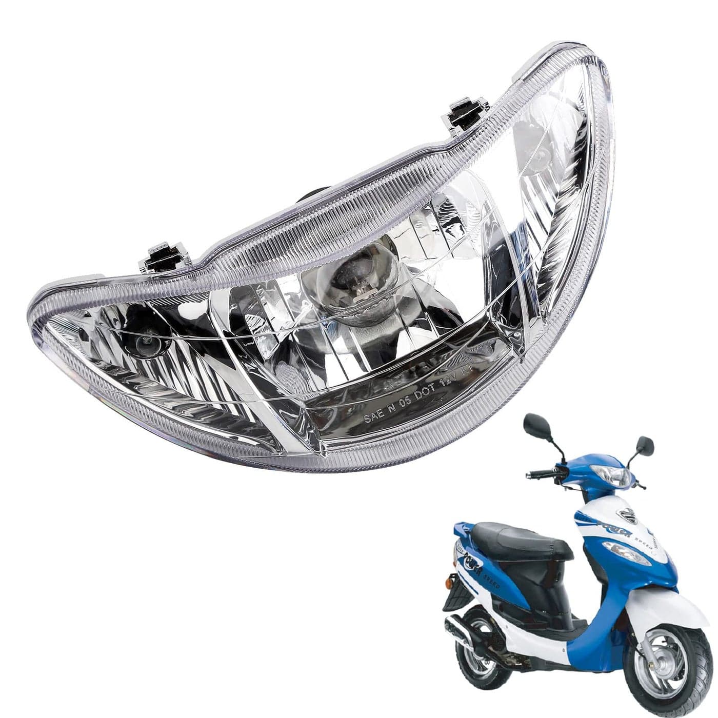 Minho Motorcycle Headlight Benteng Lamp Assembly for Benteng 50cc Chinese Scooter Moped Parts Halogen 12V 35W Yellow Light