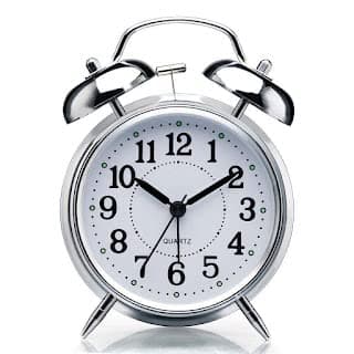 ABTER Table Alarm Clock Vintage Look Twin Bell with Night LED Display and Loud Sound Alarm Voice for Heavy Sleepers Kids and Students Home and Office Loud Bell Alarm Silver
