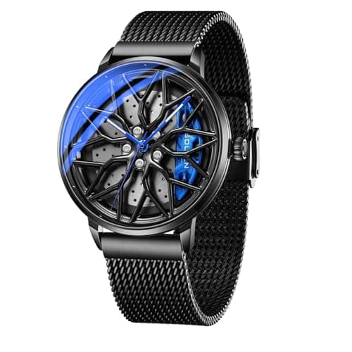 SOLLEN Men's Car Wheel Watch, Japanese Quartz Movement, 3ATM Water Resistant & Luminous Hands, Racing Style Dial and Stainless Steel Case, Gift for Car Enthusiasts