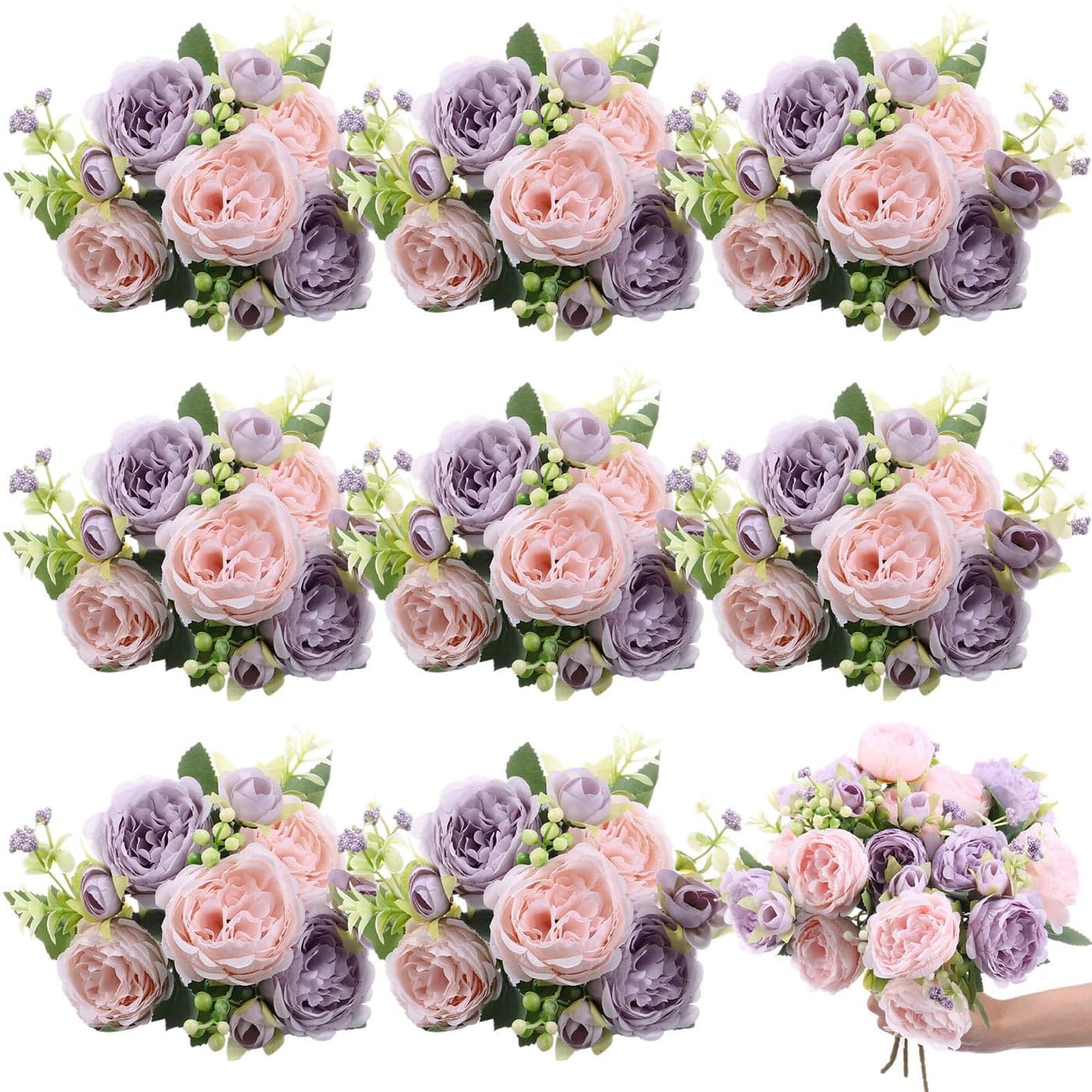 Yuxung 8 Bundles Artificial Peonies Flowers Boho Faux Flowers Arrangements Artificial Centerpiece Spring Bouquet Floral Wedding Decoration for VasePink Purple