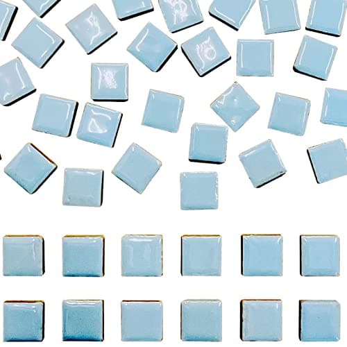 50 Pieces Light Blue Mosaic Tiles for Crafts 1 Ceramic Tiles Assorted Colors Square Ceramic Mosaic Project Supplies for Photo Frame Mosaic Stepping Stones Bath Old Pool Furniture Decor