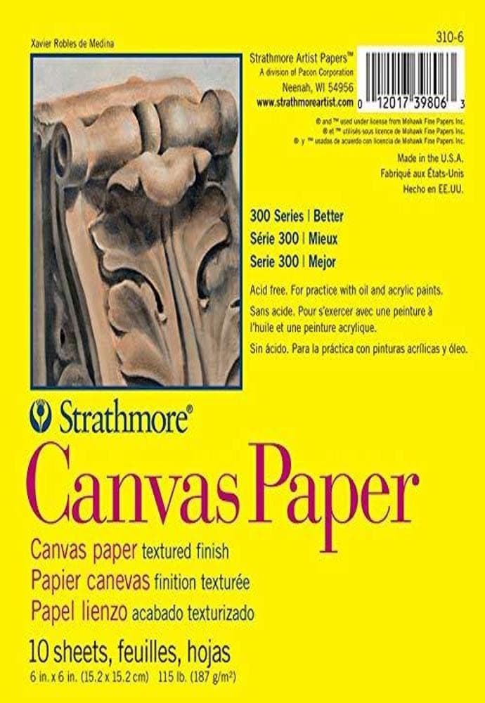 Strathmore 300 Series Canvas Paper Pad Glue Bound 6x6 inches 10 Sheets 115lb187g Artist Paper for Adults and Students Acrylic and Oil Paints