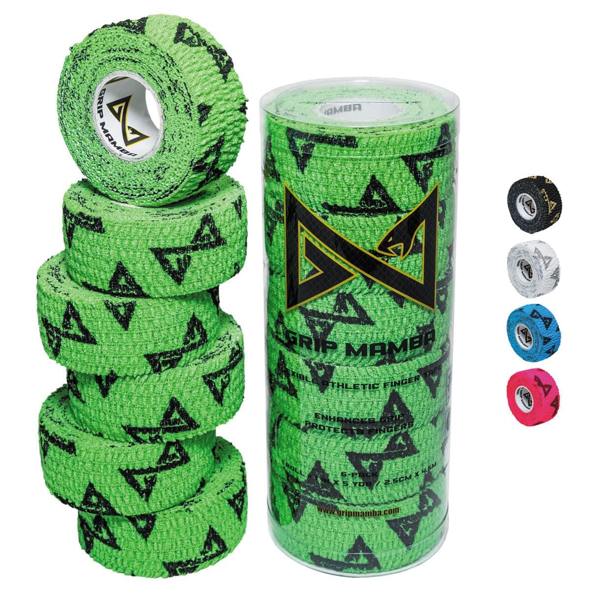 GRIP MAMBA Elastic Athletic Finger Tape 1Wide wPremium Adhesive Protects Hand Thumb Fingers Enhances Grip Sleeve Blister Wrap for Sports Golf Tennis Basketball Pickleball Green 3 Rolls
