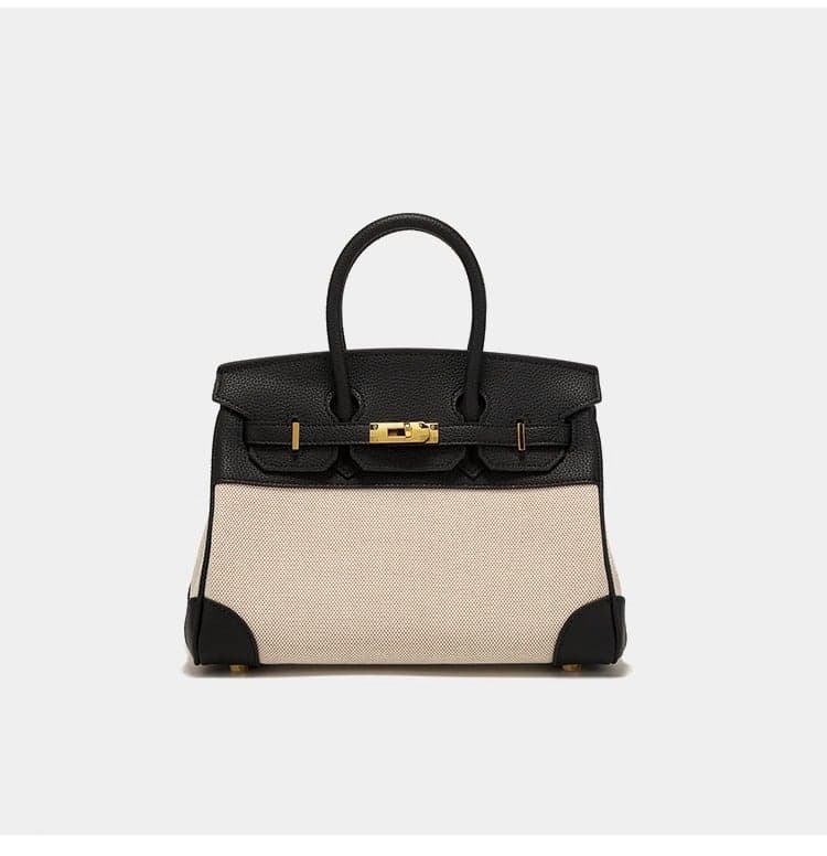 Contrast Color Platinum Bag High-Class Commuting Handbag Women'S Canvas Leather Large-Capacity Tote Bag