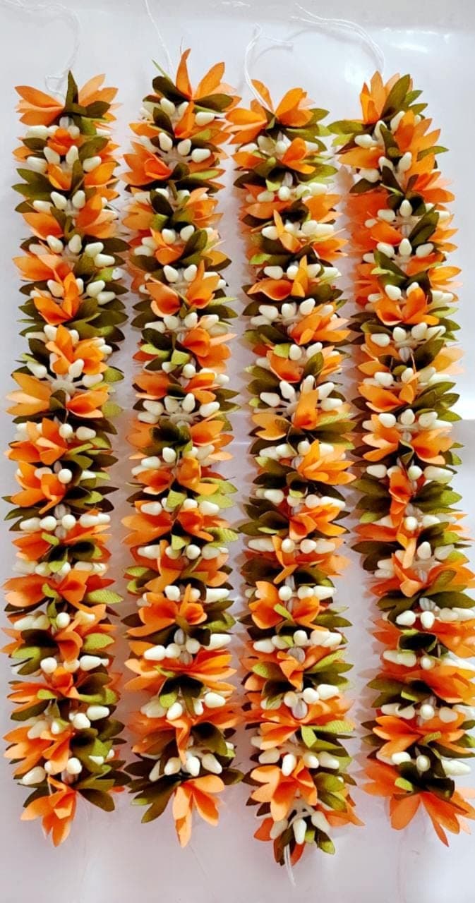 pmw - Artificial Garland Flower Juda Gajra Hair Bun Accessory for Women - Orange Colour Artificial Flower Mala - Pack of 4