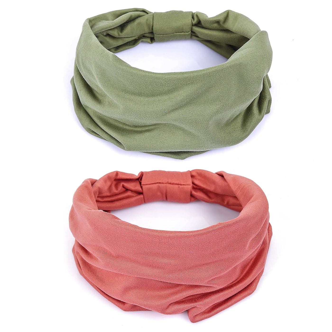 GILI 2 Pack Wide Headbands for Women Boho African Knotted Non Slip Fashion Hair Bands Yoga Running Sports Workout Gym Head Wraps Elastic Soft Cotton Cloth Turbans Bandana for GirlsGreen Pink