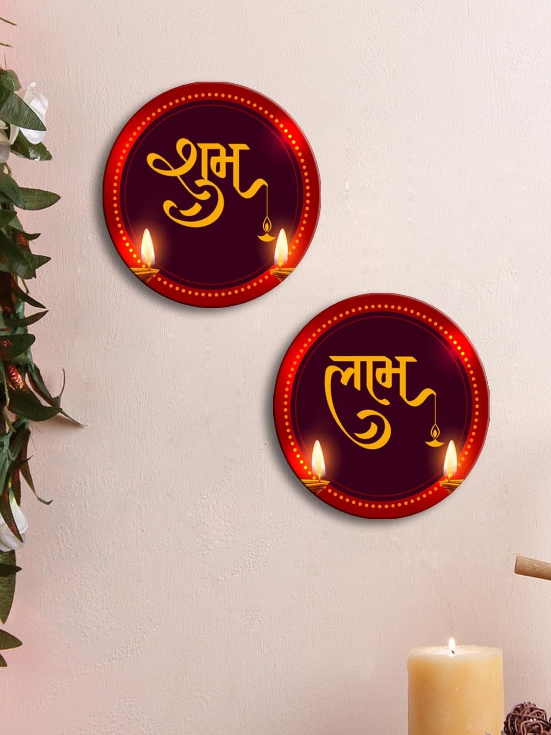 999Store Round shubh labh with Dipak Art Diwali puja and Door Entrance Wall Hanging shubh labh Wall Stickers(SLP008)