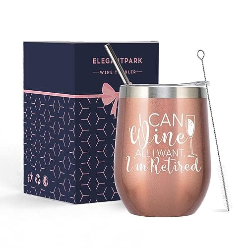 ELEGANTPARK Funny Retirement Gifts for Women 2025 Retired Gifts for Her Retirement Wine Tumbler for Retired Teachers Friends Coworkers Boss Travel Cup Tumbler with Lid and Straw Rose Gold