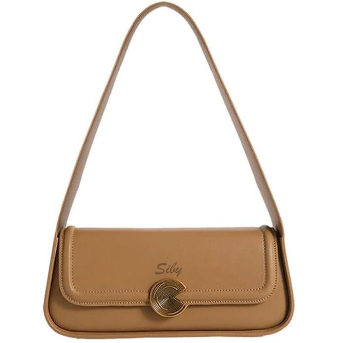 SIBY Women's Brown Underarm Bag |PU Leather Shoulder Tote Handbag with Wide Straps and Metal Lock |Mini Design Handbag- Brown