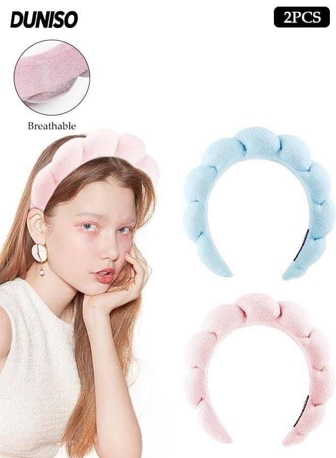 2 Pack Women Sponge Headband Set, Spa Headband for Women,Towel Cloth Fabric Head Band ,Premium Soft Fashion Hair Accessories Be Useful for Skincare, Face Washing, Makeup Removal, Shower
