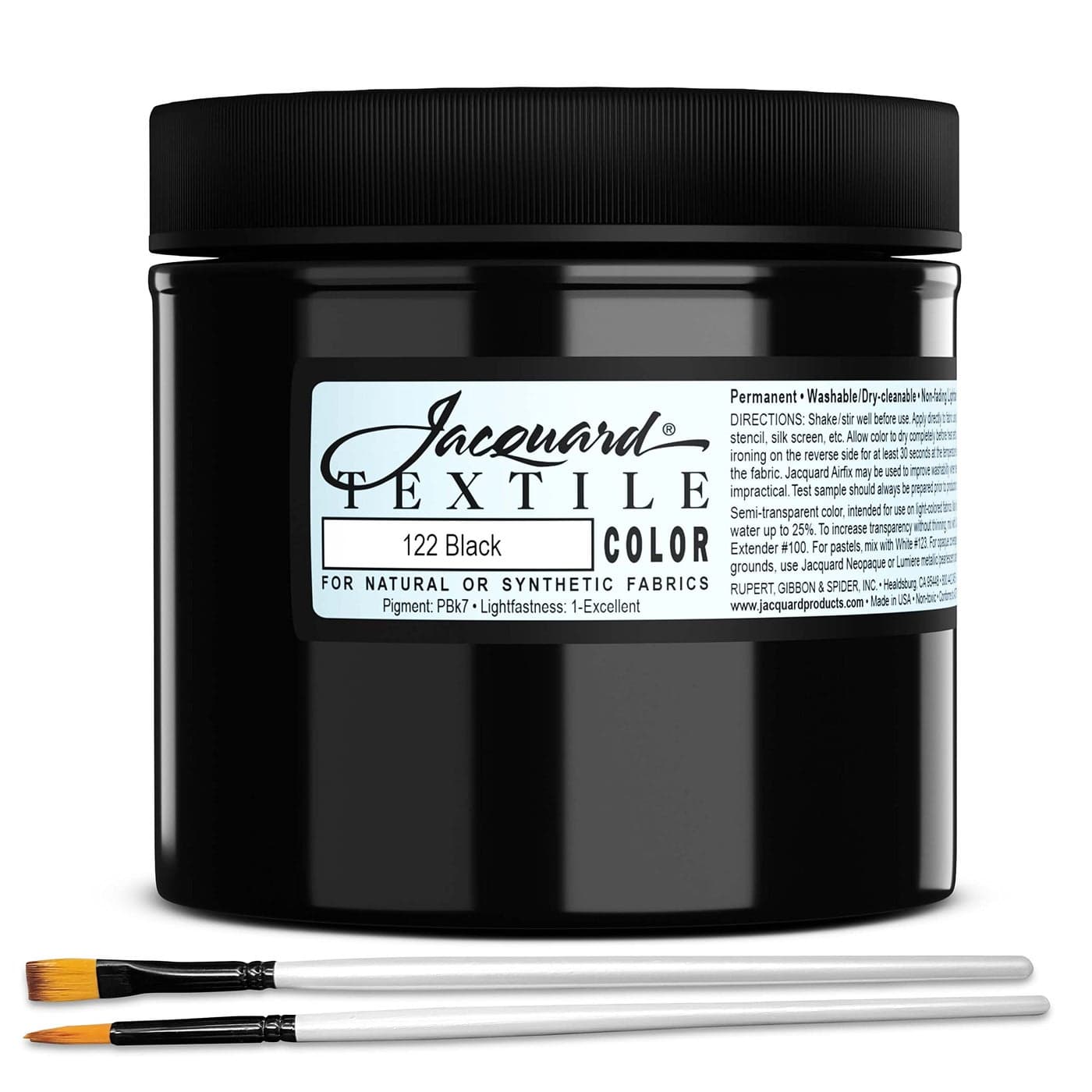 Moshify Jacquard Products Black Textile Color Fabric Paint 8Ounces Bundled Brush Set