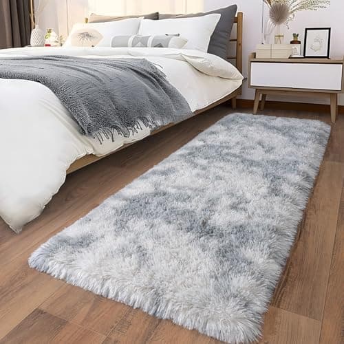 Ailyei Ultra Soft Runner Rugs with Upgraded NonSlip Rubber Backing Thick Memory Sponge 2x6 Feet Fluffy Shag Throw Area Rug for Bedroom Hallway Living Room Tiedye Light Grey