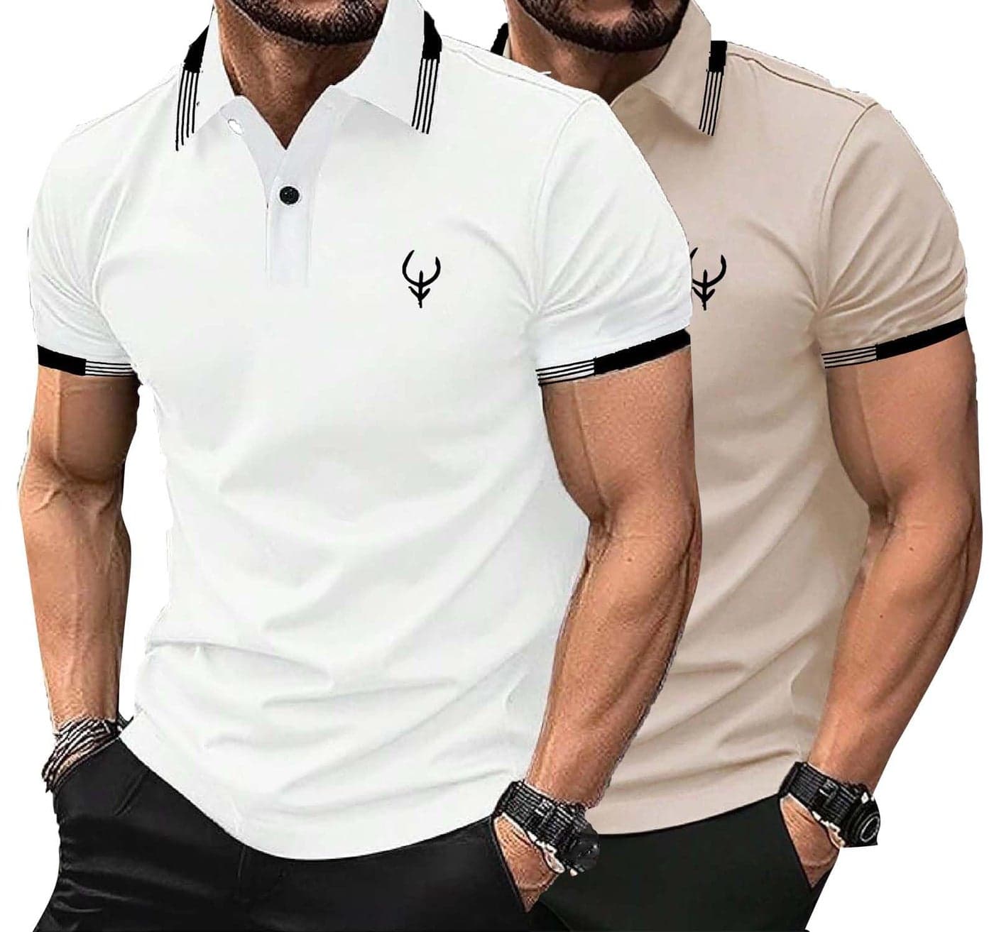 Lymio Polo T Shirt for Men || Men Casual T-Shirt || Polo Available in Combo Pack of 2 (Polo-40-43-White-Chiku-2XL)