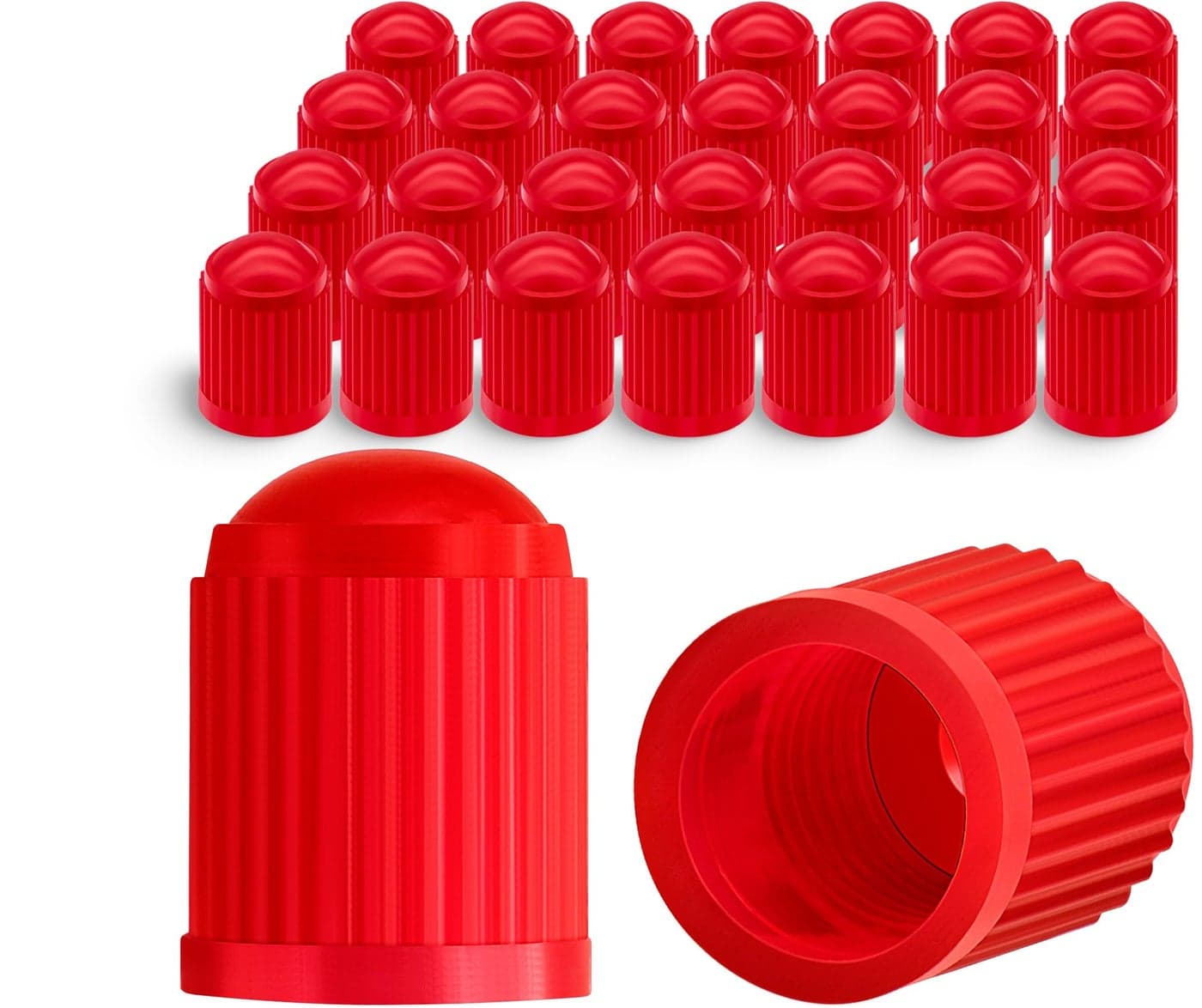 MEAJOO 30PCS Tire Valve Stem Caps Corrosion Resistant with O Rubber Ring Airtight Seal Heavy Duty Dustproof Tire Valve Stem Covers for Cars SUV Trucks Bikes Motorcycles BicyclesRed