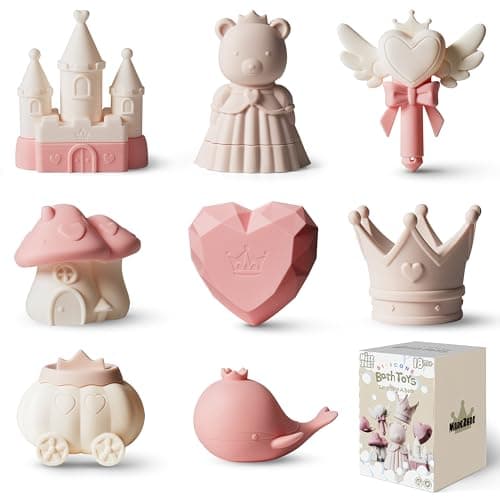 MarcZero Princess Silicone Bath Toys 8Pcs for Toddlers Kids BabiesBathtub Water ToysSoft Squeezable EasyGrip Pool Toys Set Pink