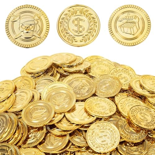 AiFanS Gold Coins Plastic Pirate Coins 320 Pcs Perfect for Pirate Themed Parties and Games 3 Patterns