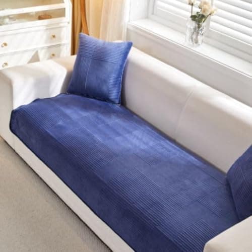HOMETHREADS Innovative Premium Velvet Sofa Cover Mat with PVC Backing for Non-Slip Comfort (Blue_Abstract, 3 Seater | 70x180cm)