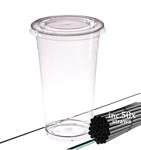 AIOS 50 x Reusable Takeaway Cups with lids 400ml12oz Includes compostable Straws pk50 for Drinks on The Move Parties Camping picnics Garden Home fits car Holders for iced or hot Drinks