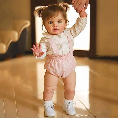 ROSHUAN Silicone Reborn Baby Dolls Girl Vinyl 26 Inch Reborn Toddler Dolls Real Looking Baby Dolls Lifelike Baby Dolls Realistic Toddler Reborn Doll Accessories White Pink Doll Clothes
