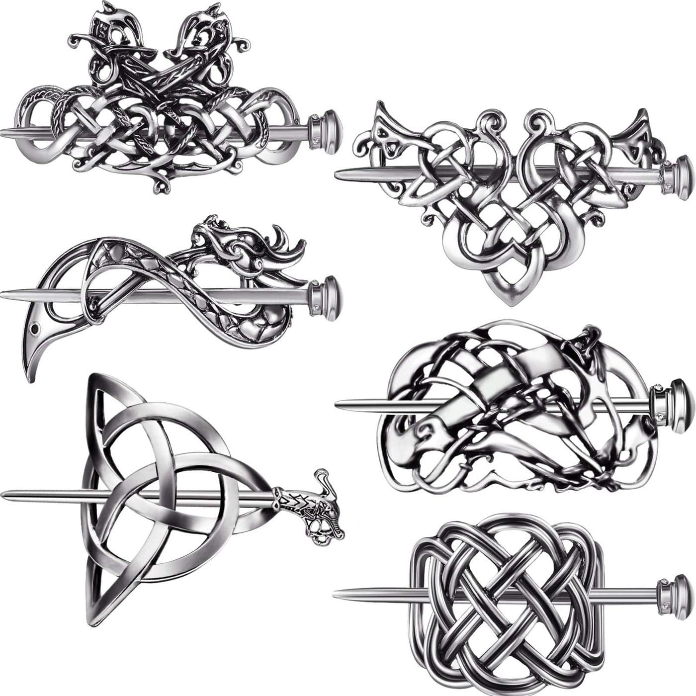 Syhood 6 Pieces Retro Silver Viking Celtic Alloy Hair Clips Hair Accessories for Women Girls