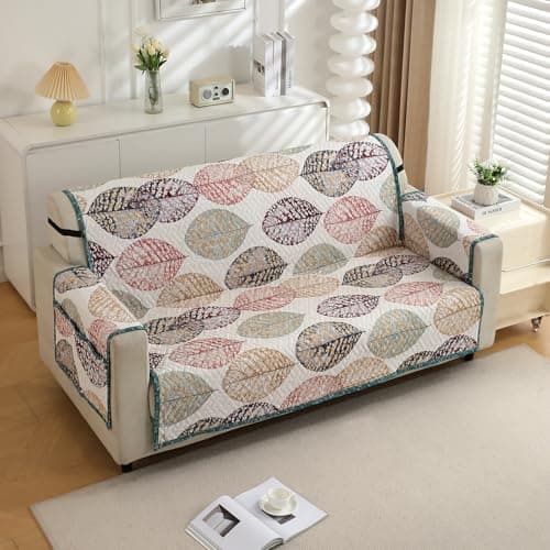 HOKIPO 'HomeHues Series' Quilted Printed Sofa Cover with Pockets for 2 Seater, Multicolor Linden Leaf (IN-812-D7)